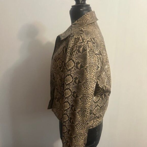 Fu Da Sports Brown/Tan Snakeskin print zip front jacket, size L - Picture 2 of 4